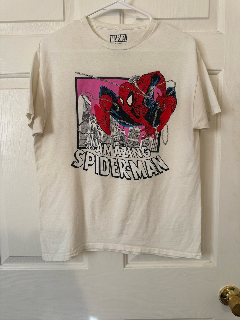 Marvel White Spider-Man Graphic Tee with Red and Pink Accents